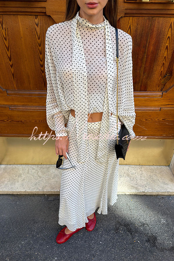 Seraphina Flowing Lantern-Sleeve Polka Dot Blouse