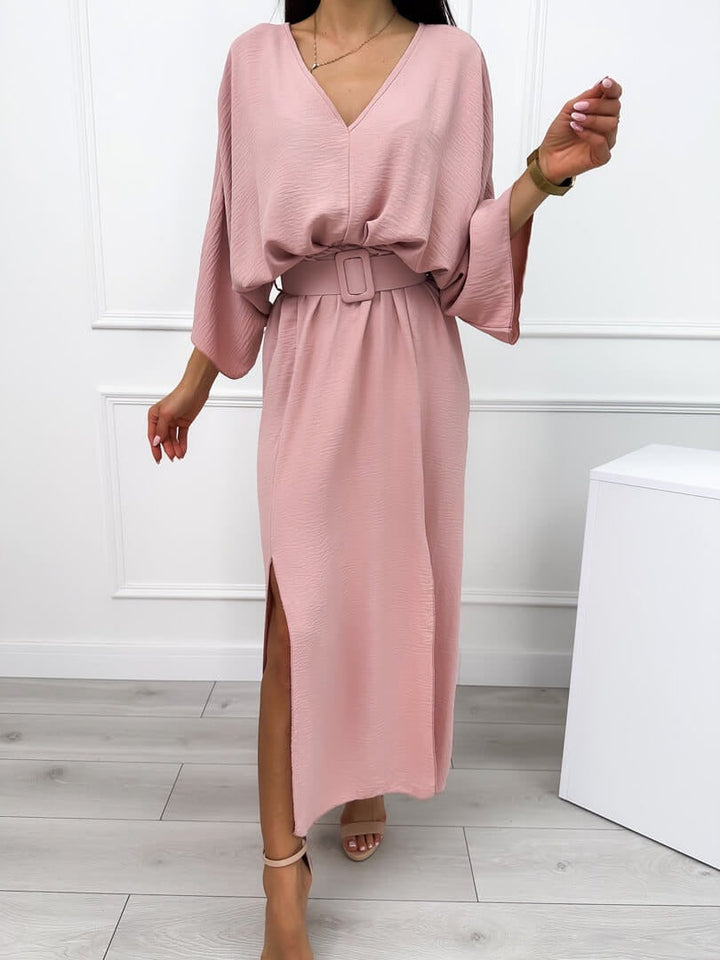 Mazie Stylish Maxi Dress with Side Slits and Belt, view 10 - Elena Harper