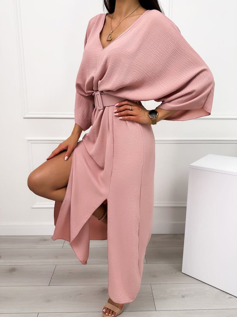 Mazie Stylish Maxi Dress with Side Slits and Belt, view 2 - Elena Harper
