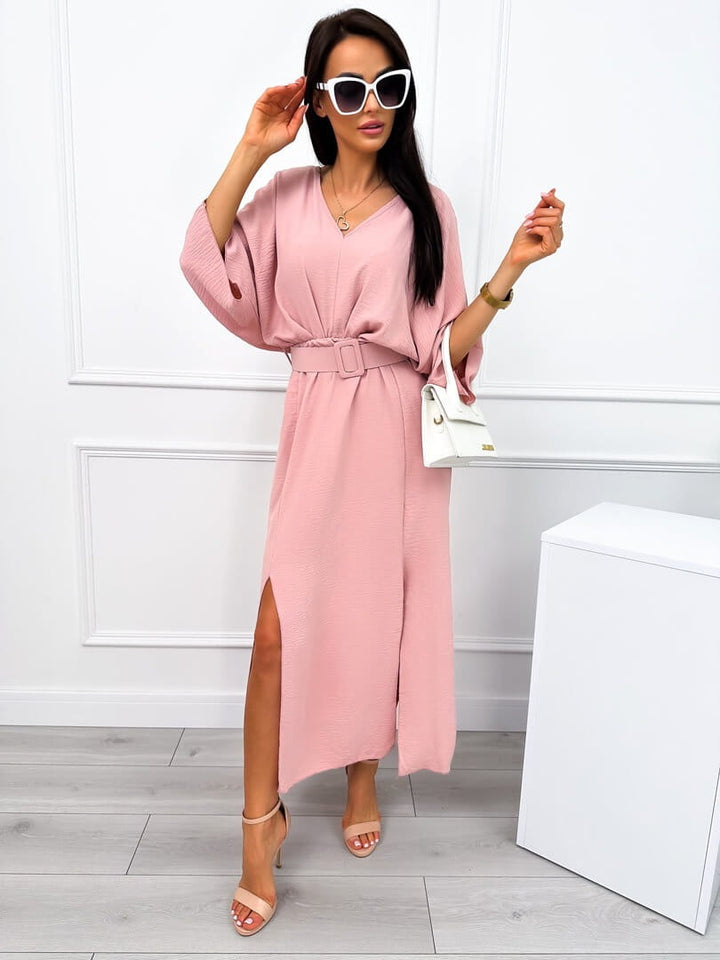 Mazie | Stylish Maxi Dress with Side Slits and Belt