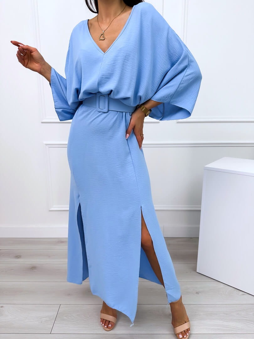 Mazie Stylish Maxi Dress with Side Slits and Belt, view 3 - Elena Harper