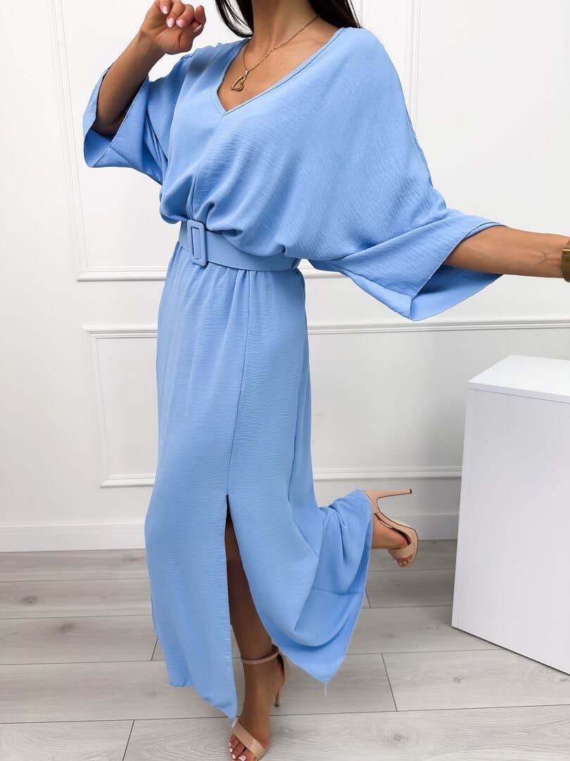Mazie Stylish Maxi Dress with Side Slits and Belt, view 8 - Elena Harper