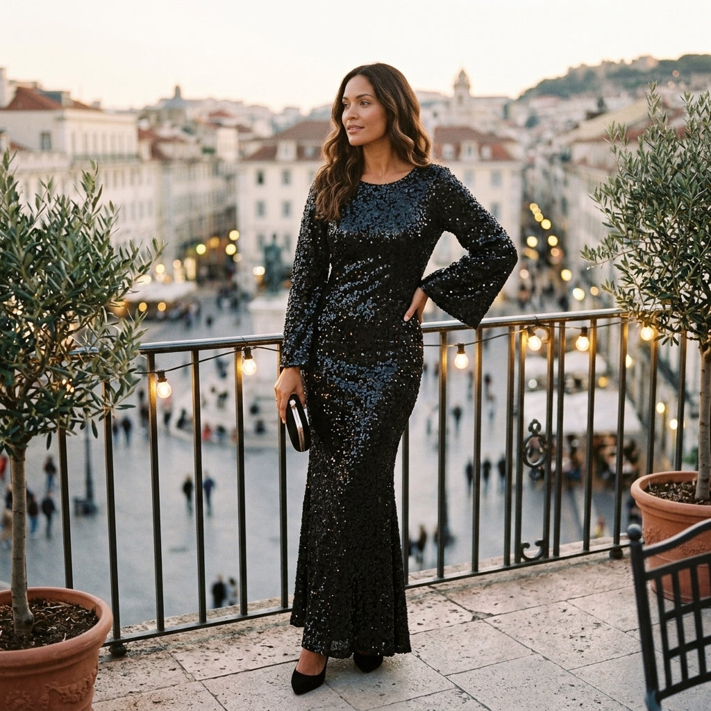 Black Sequin Mermaid Maxi Dress