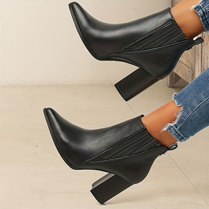 Olivia | Elegant Pointed-Toe Ankle Boots with Block Heel