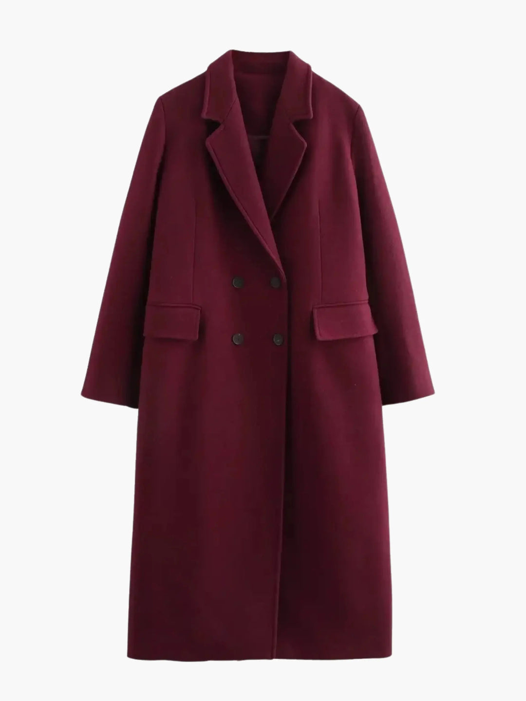 Burgundy Double-Breasted Wool Coat Bold and Sophisticated - Elena Harper