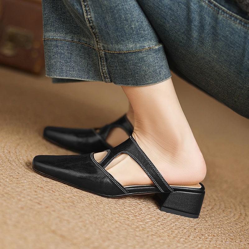 Women's Leather Block Heel Mules – Dessa