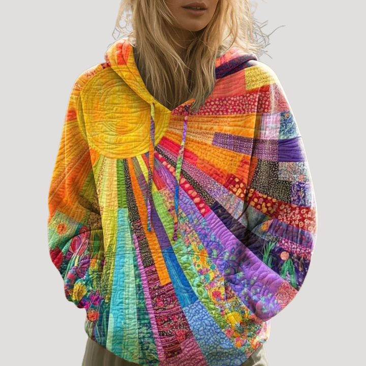 Women's Hooded Sweater with Patchwork Effect