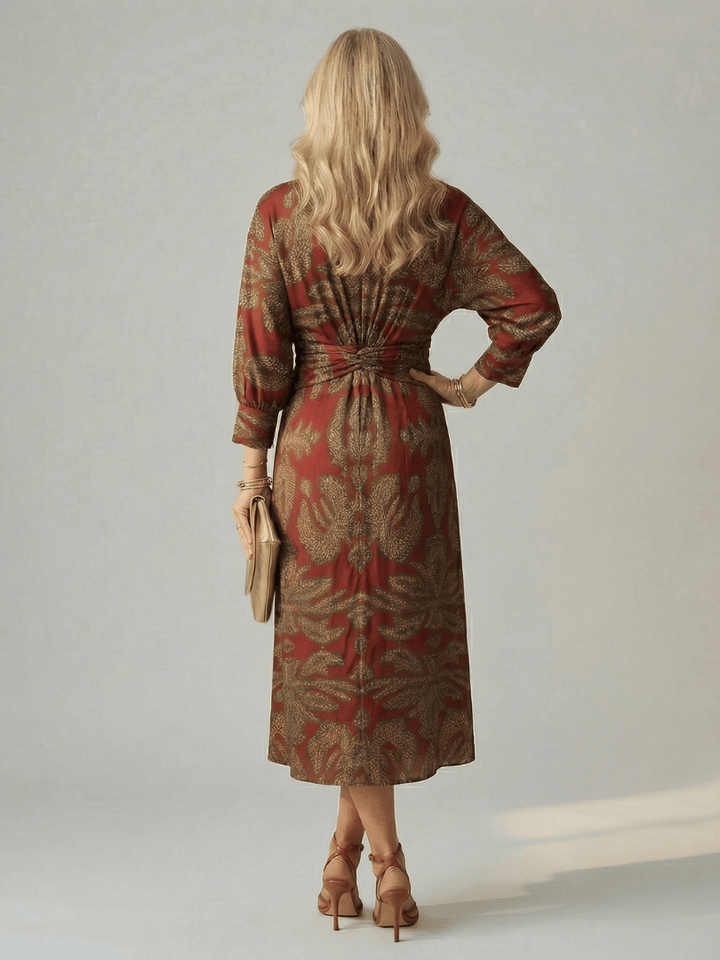Lune™ Natural Wrap Midi Dress by Emma & Rose Cape Town, showcasing a flowing fabric and elegant wrap design.