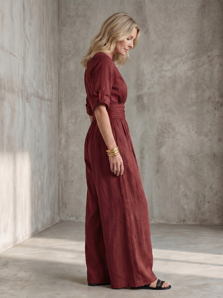 Women's Cross Front Wide Leg Jumpsuit - Elegant & Comfortable