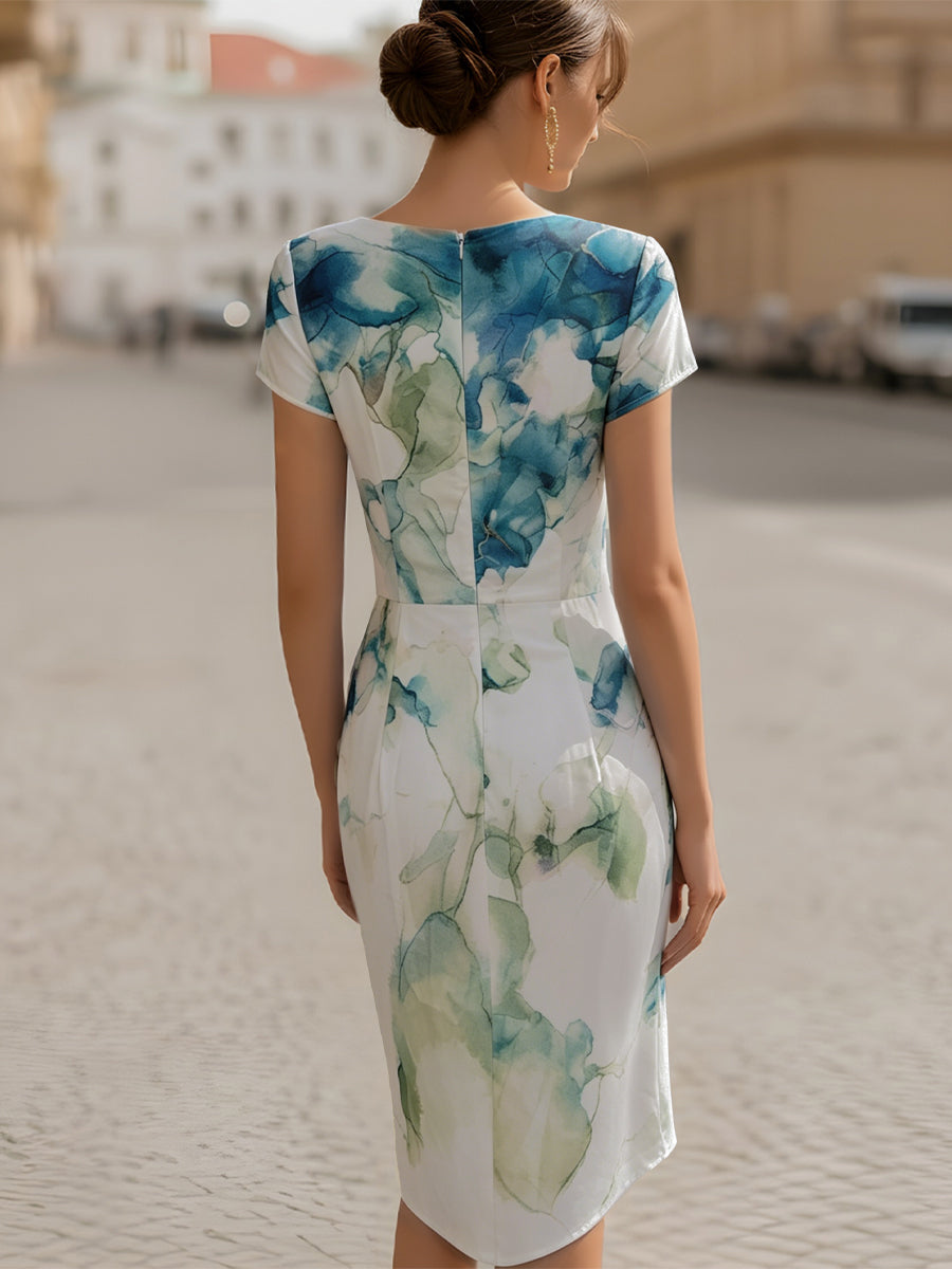 Women's Draped Cowl Neck Printed Midi Dress for Elegant Style