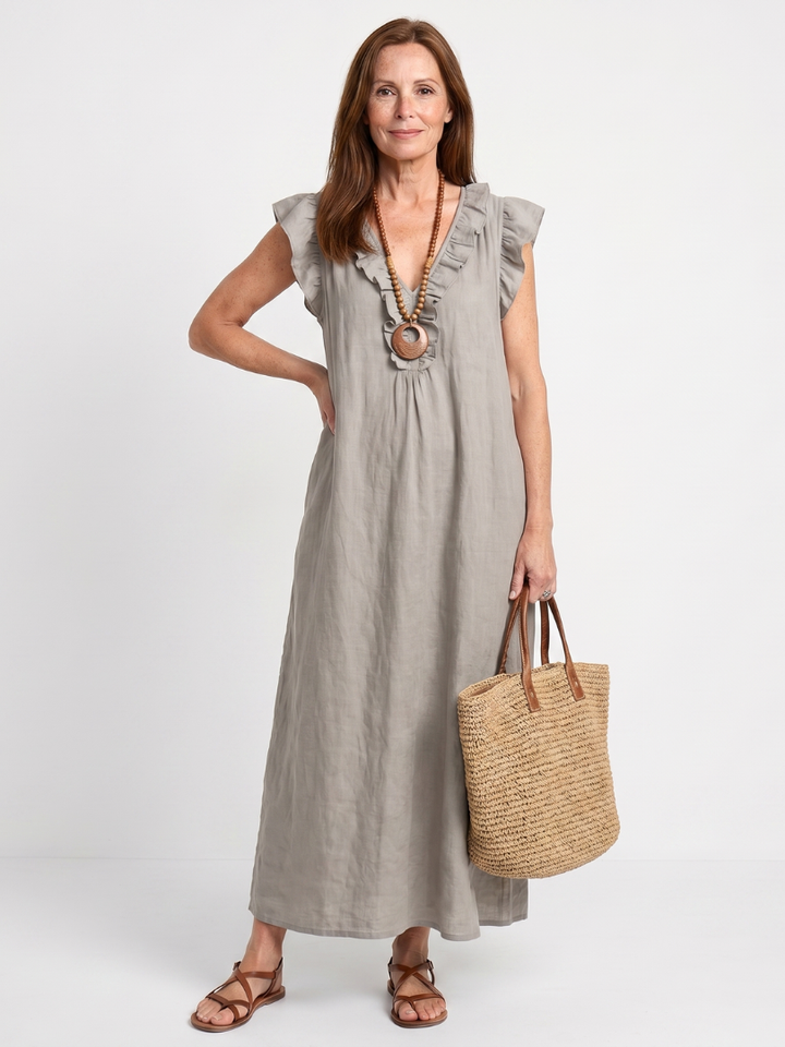 Adelaide Ruffle Trim Sleeveless Neck Midi Dress - Elena Harper