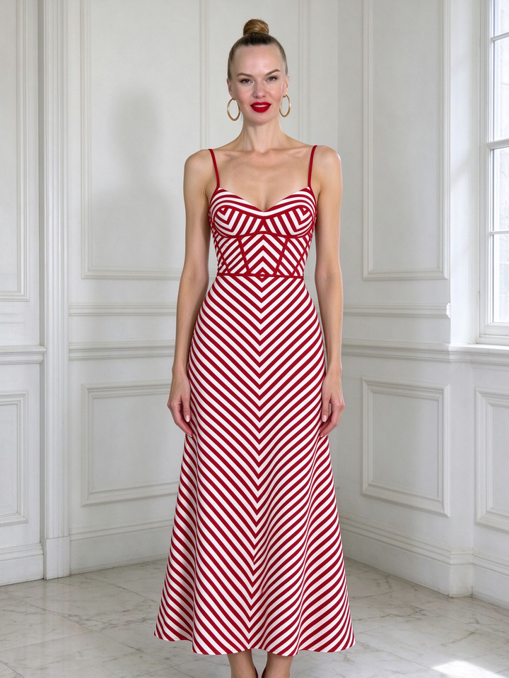 Red Chevron Three-Piece Skirt Set