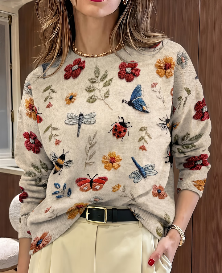 Lesa Pullover with Flower and Insect Pattern, view 3 - Elena Harper