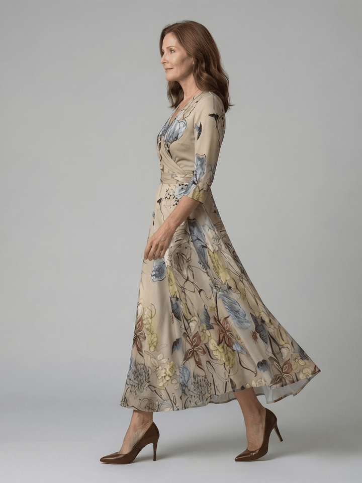 Celine™ wrap neck midi dress by Emma & Rose Cape Town, featuring a stylish midi length with a wrap neck design.