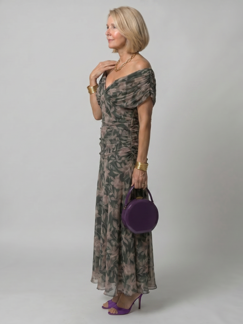 Midi dress for women with off-the-shoulder design - Fluid and romantic