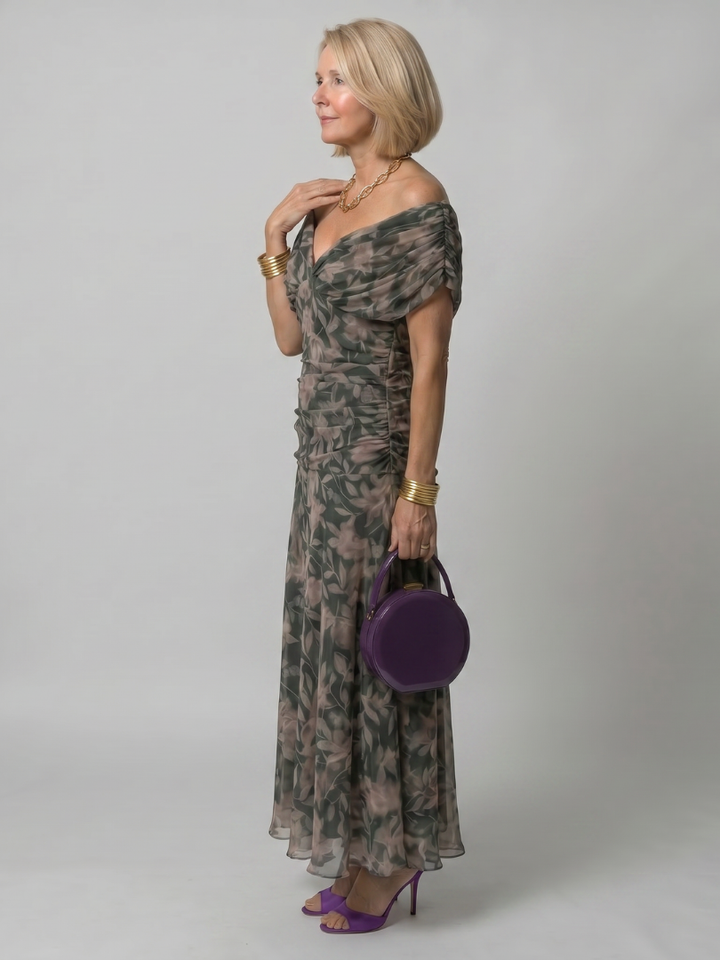 Midi dress for women with off-the-shoulder design - Fluid and romantic