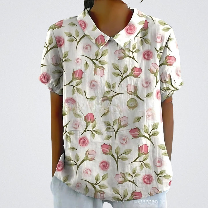 Lina™ - Stylish Linen Blouse with Floral Pattern