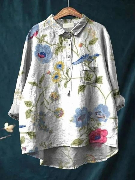 Bella | Women's Floral Button Front Pocket Blouse