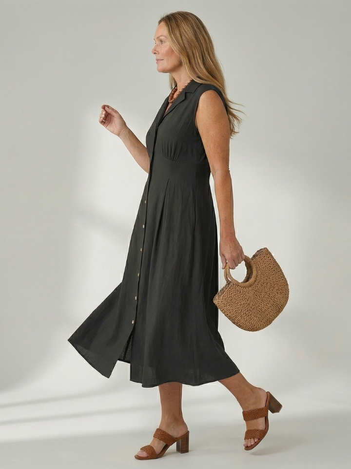 Women's Stack Button Midi Dress – Effortless Style