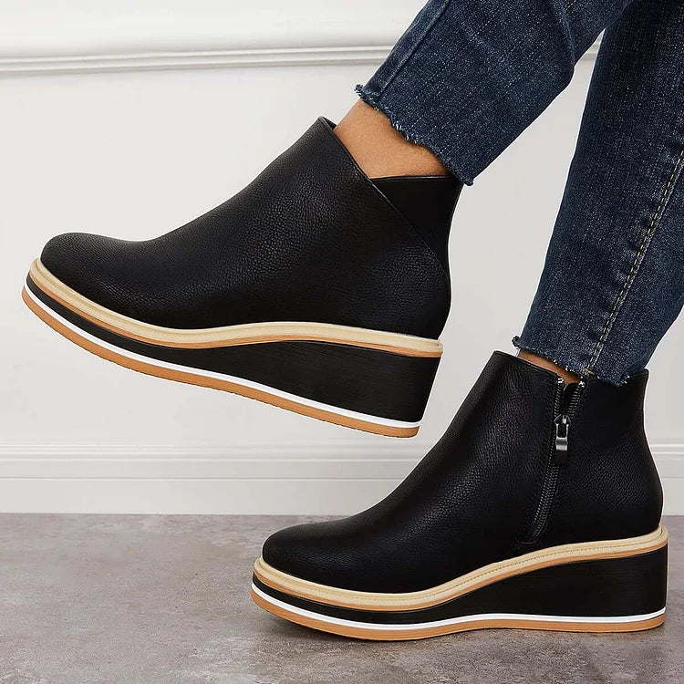 Vegan Leather Platform Ankle Boots with Zipper for Women – Daily Comfort and Style