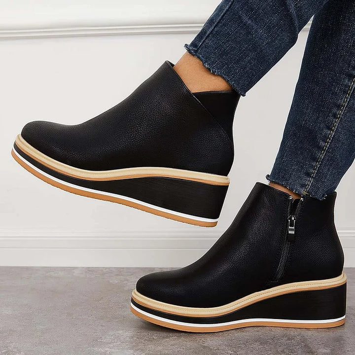Vegan Leather Platform Ankle Boots with Zipper for Women – Daily Comfort and Style