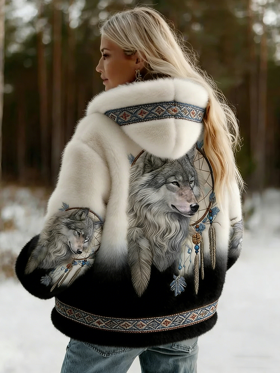 Dahlina Hooded Jacket with Artistic Print and Soft Lining for Women - Elena Harper