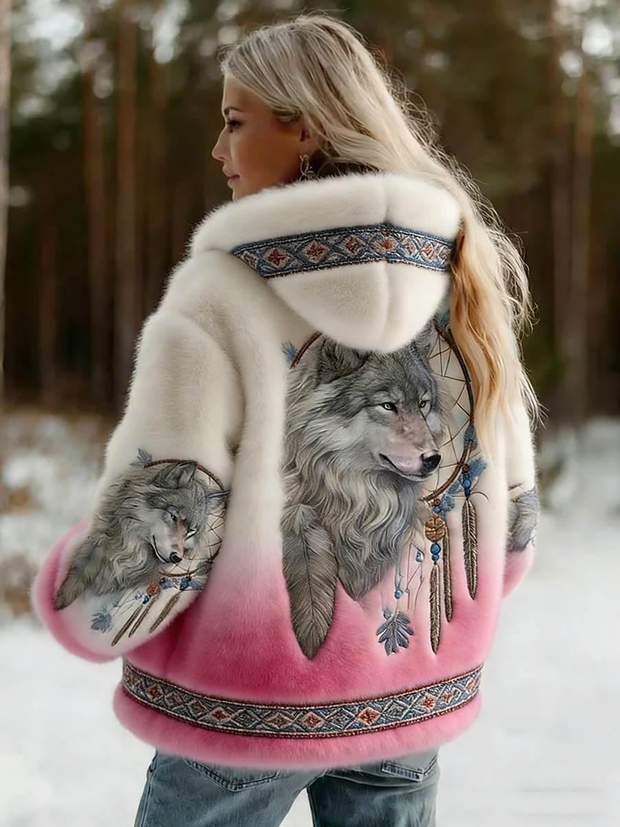 Dahlina Hooded Jacket with Artistic Print and Soft Lining for Women - Elena Harper