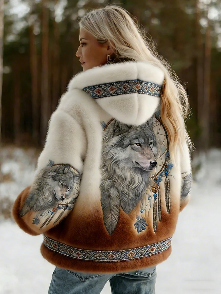Dahlina Hooded Jacket with Artistic Print and Soft Lining for Women - Elena Harper