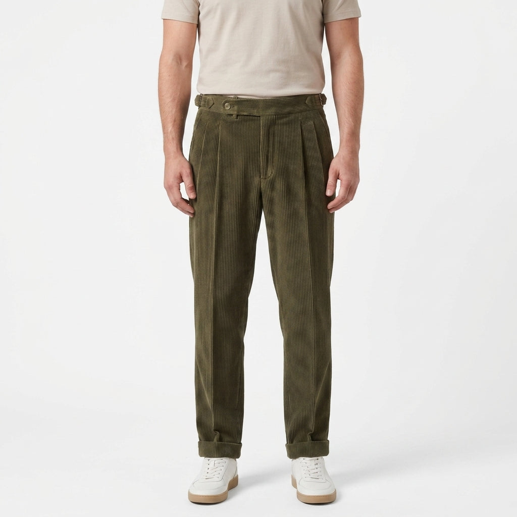 Pleated Corduroy Trousers for Men
