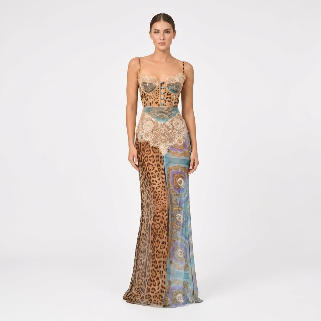 Animal Print Sleeveless Maxi Dress Evening Dress - Elena Harper