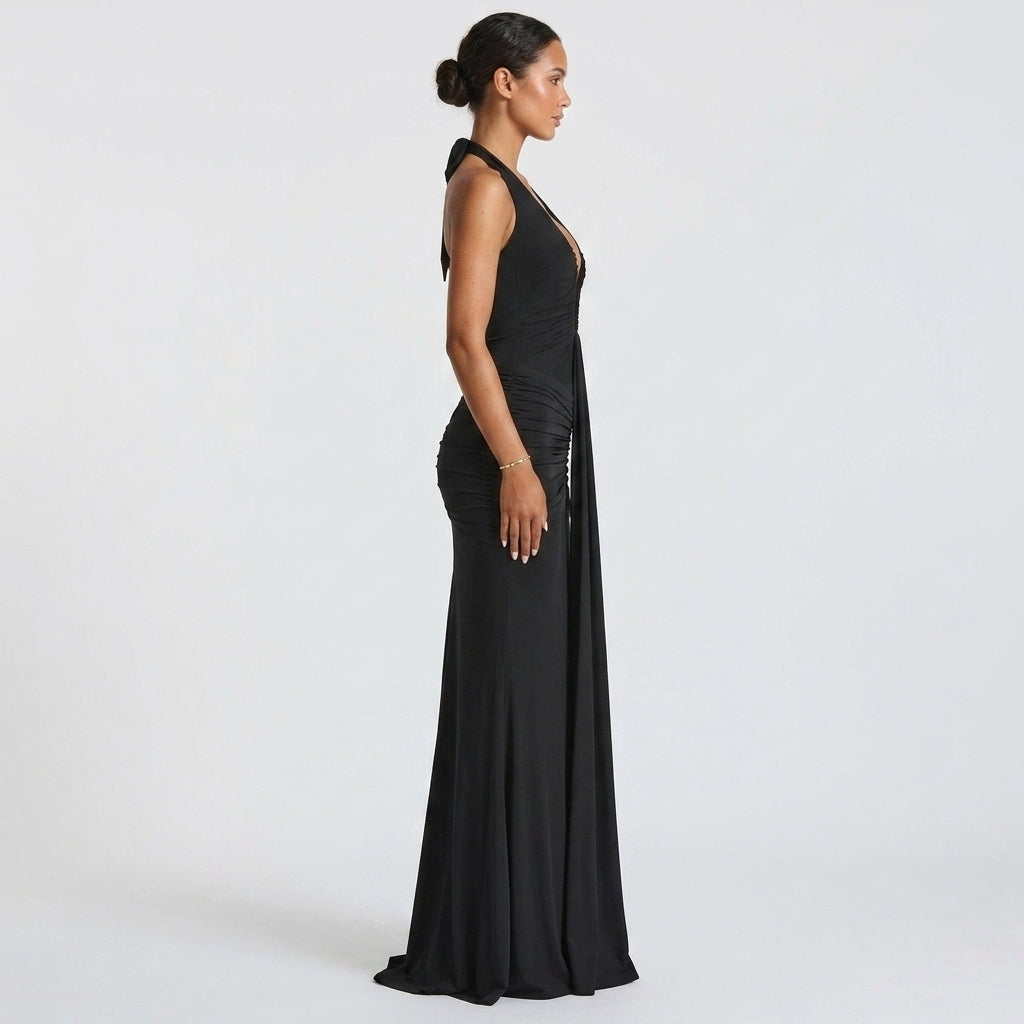 Black Halter Maxi Dress Evening