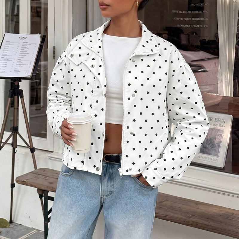 Women's Polka Dot Long Sleeve Coat - Casual and Light