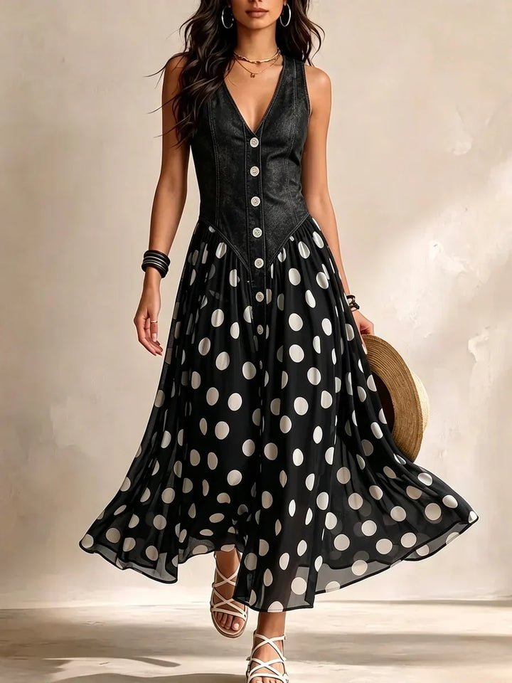 Bianca™ | Denim Maxi Dress with Dots