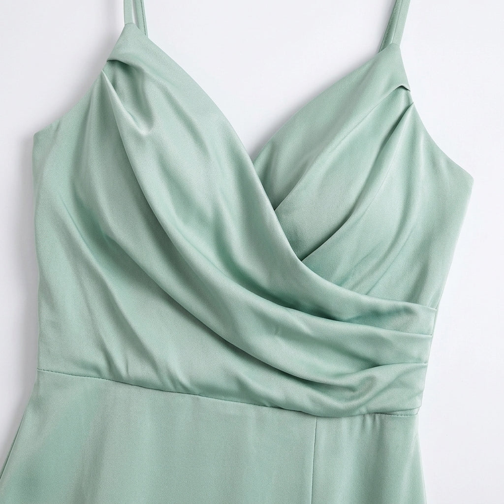 Cowl Neck Midi Dress Wedding Guest Mint Green Sleek Fit