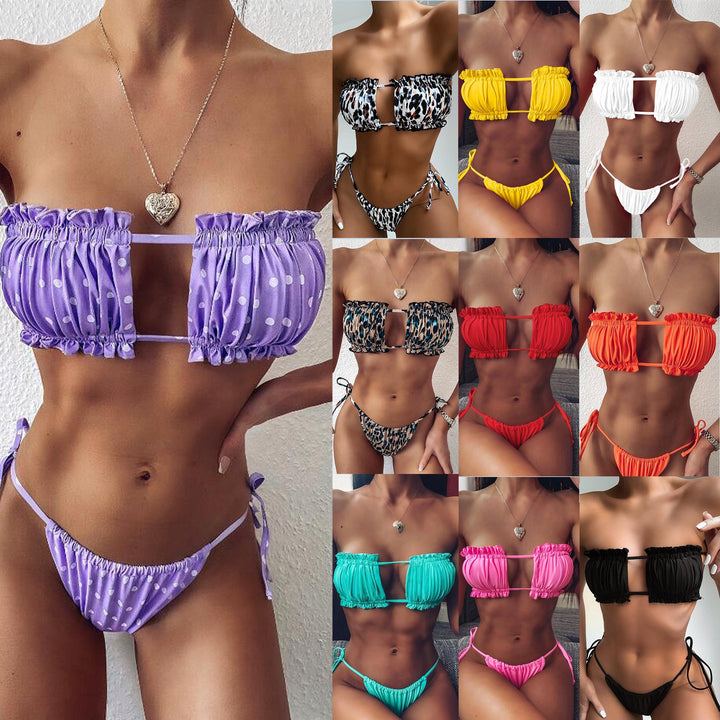 Women's Bandeau Bikini Set with Adjustable Ruffle Details EB