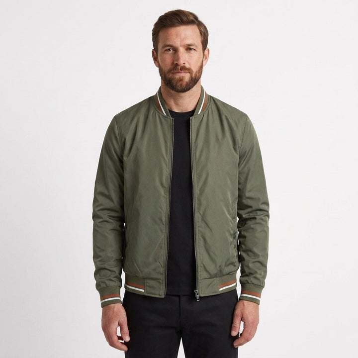 Striped Ribbed Trim Bomber Jacket For Men
