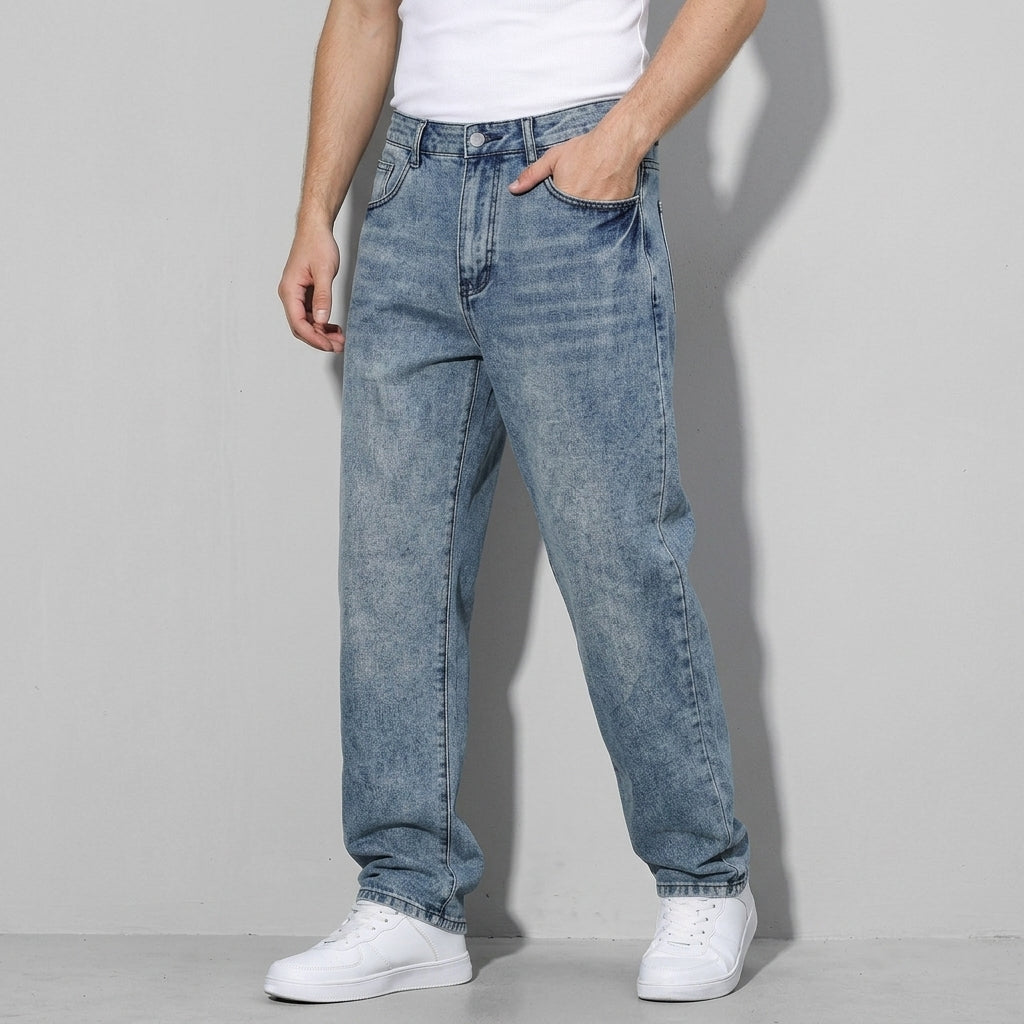 Straight Leg Casual Denim Jeans Trousers For Men