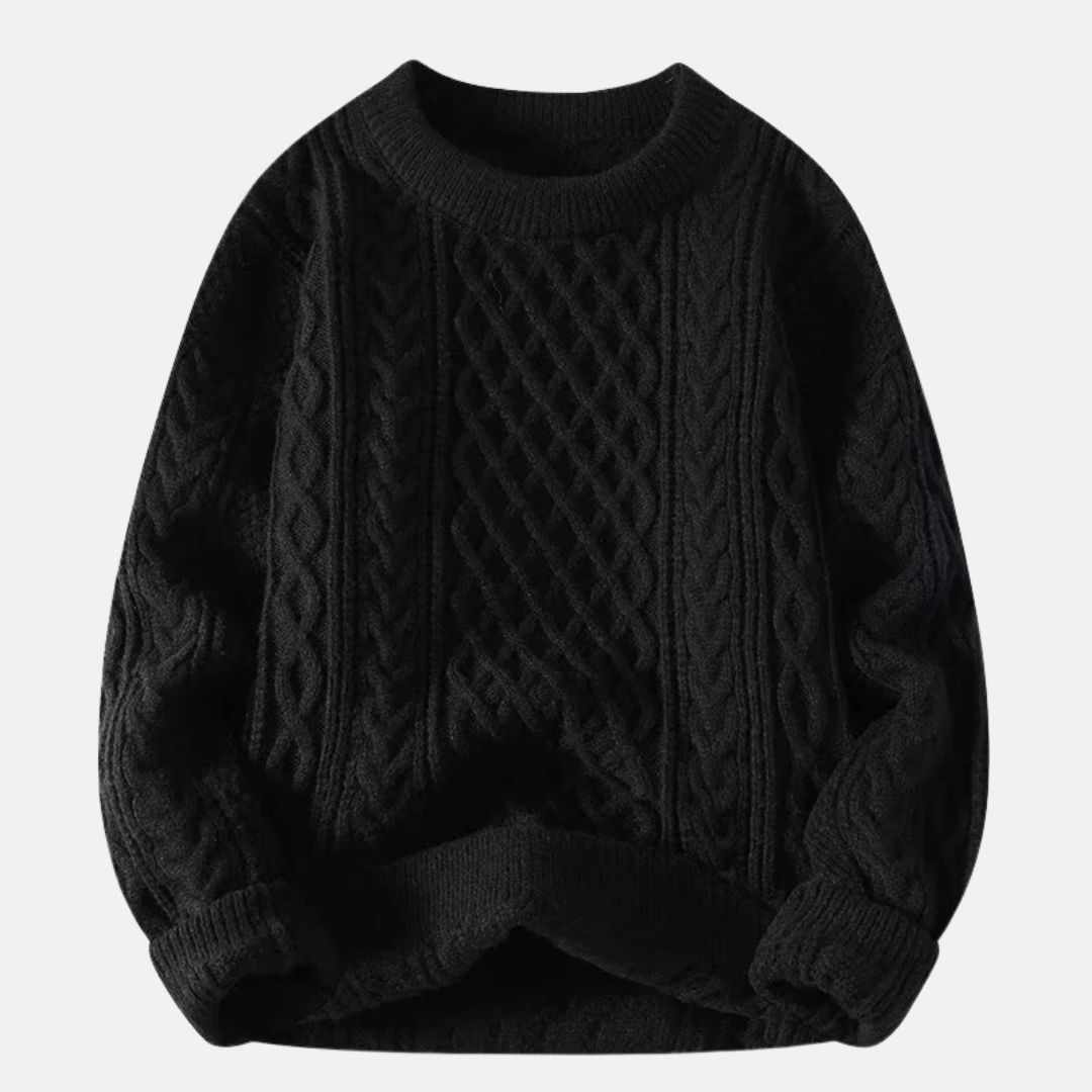 Men's Cable Knit Crewneck Sweater with Textured Pattern