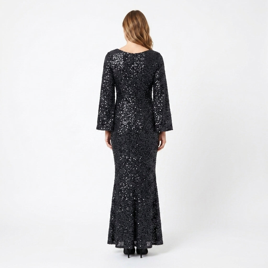 Black Sequin Mermaid Maxi Dress