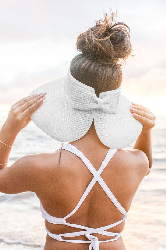 Women's Foldable Wide Brim Sun Visor with Elegant Bow