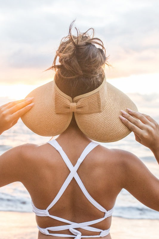 Women's Foldable Wide Brim Sun Visor with Elegant Bow