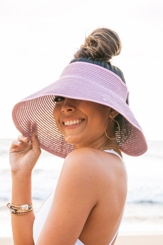 Women's Foldable Wide Brim Sun Visor with Elegant Bow