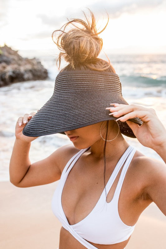 Women's Foldable Wide Brim Sun Visor with Elegant Bow