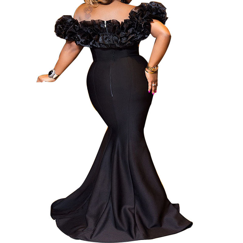 Women's Evening Dress with Voluminous Ruffle Hem EB