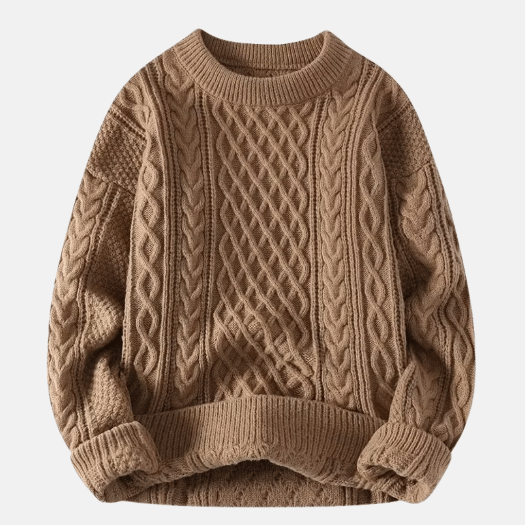 Men's Cable Knit Crewneck Sweater with Textured Pattern