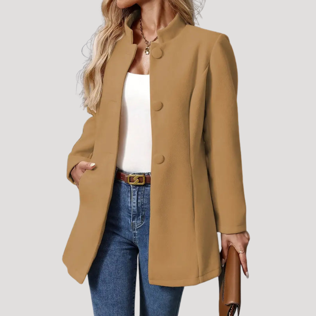 Women's Buttoned Coat with High Collar