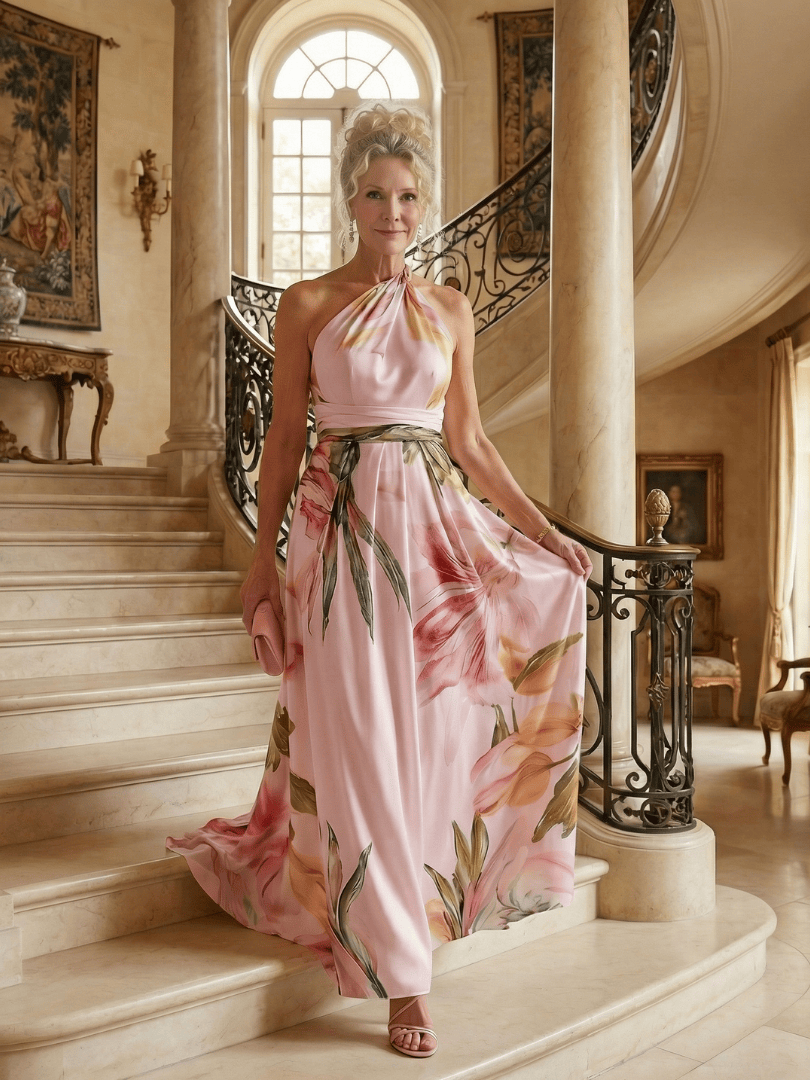 Light floral maxi dress by Emma & Rose Cape Town featuring soft fabric and elegant design, perfect for summer or special occasions.