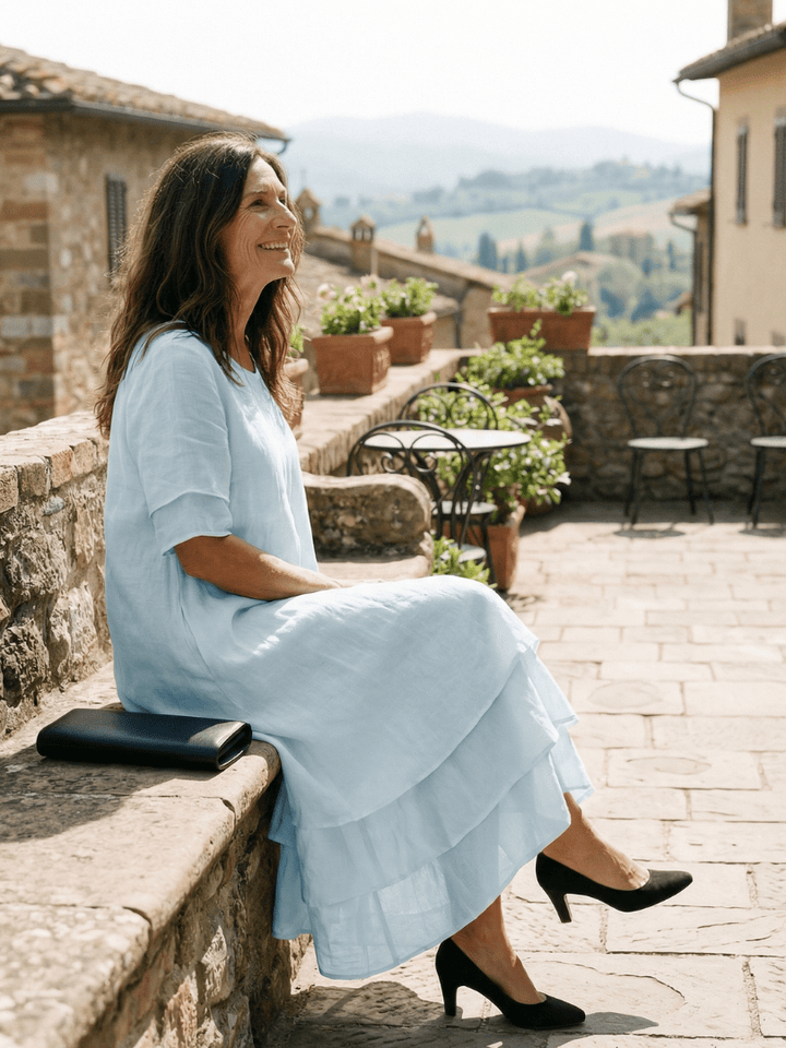 Emma & Rose Cape Town Belen™ soft layered dress with flowing fabric and elegant design, perfect for casual or formal wear.