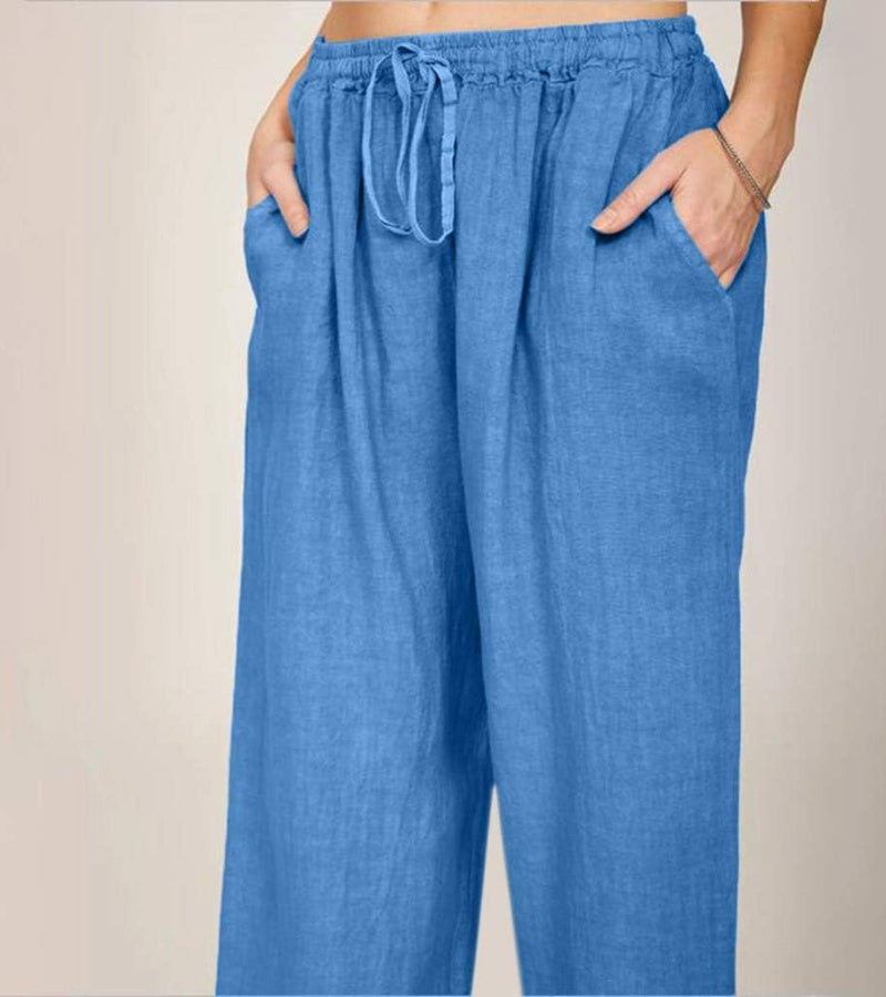 Casual Wide-Leg Cotton Pants for Women Lightweight High-Waisted Summer Pants, view 7 - Elena Harper