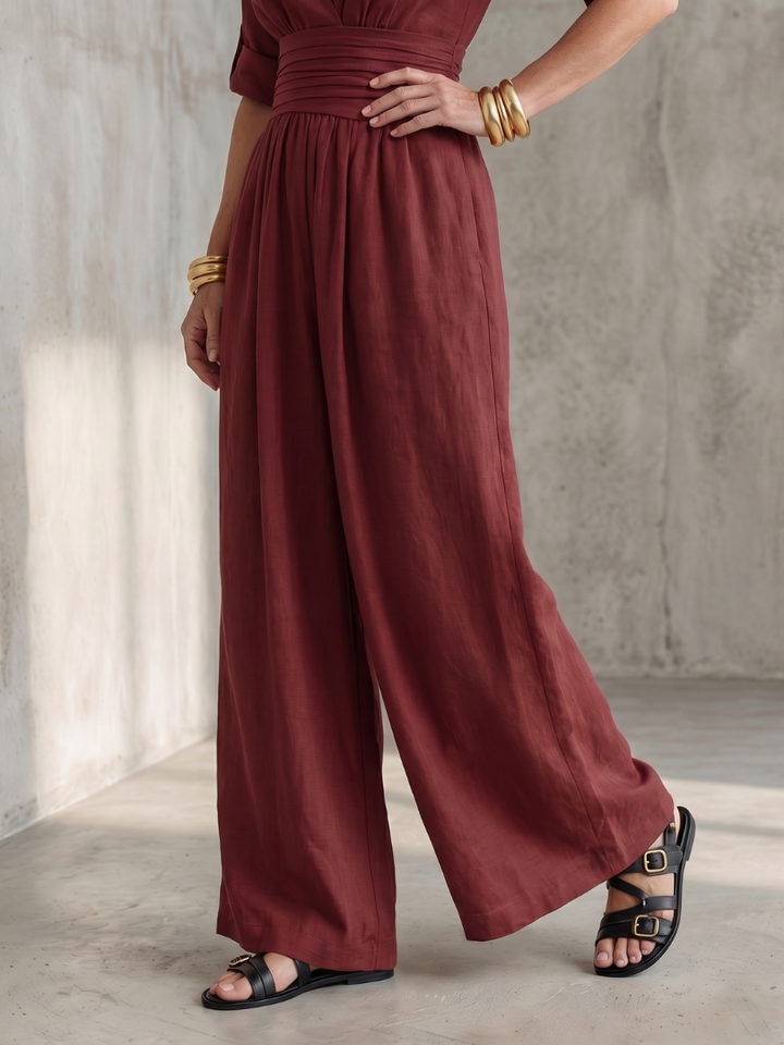 Women's Cross Front Wide Leg Jumpsuit - Elegant & Comfortable